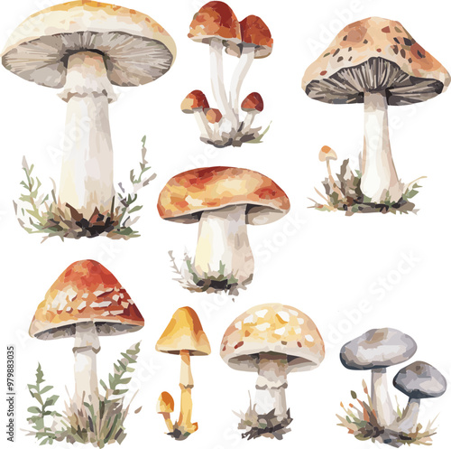 group of mushrooms, mushroom vector set, isolated on white background