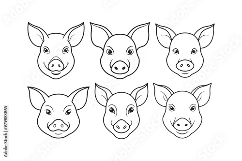 Pig head line art silhouette vector illustration, Pig head silhouette vector, Pig head silhouette PNG