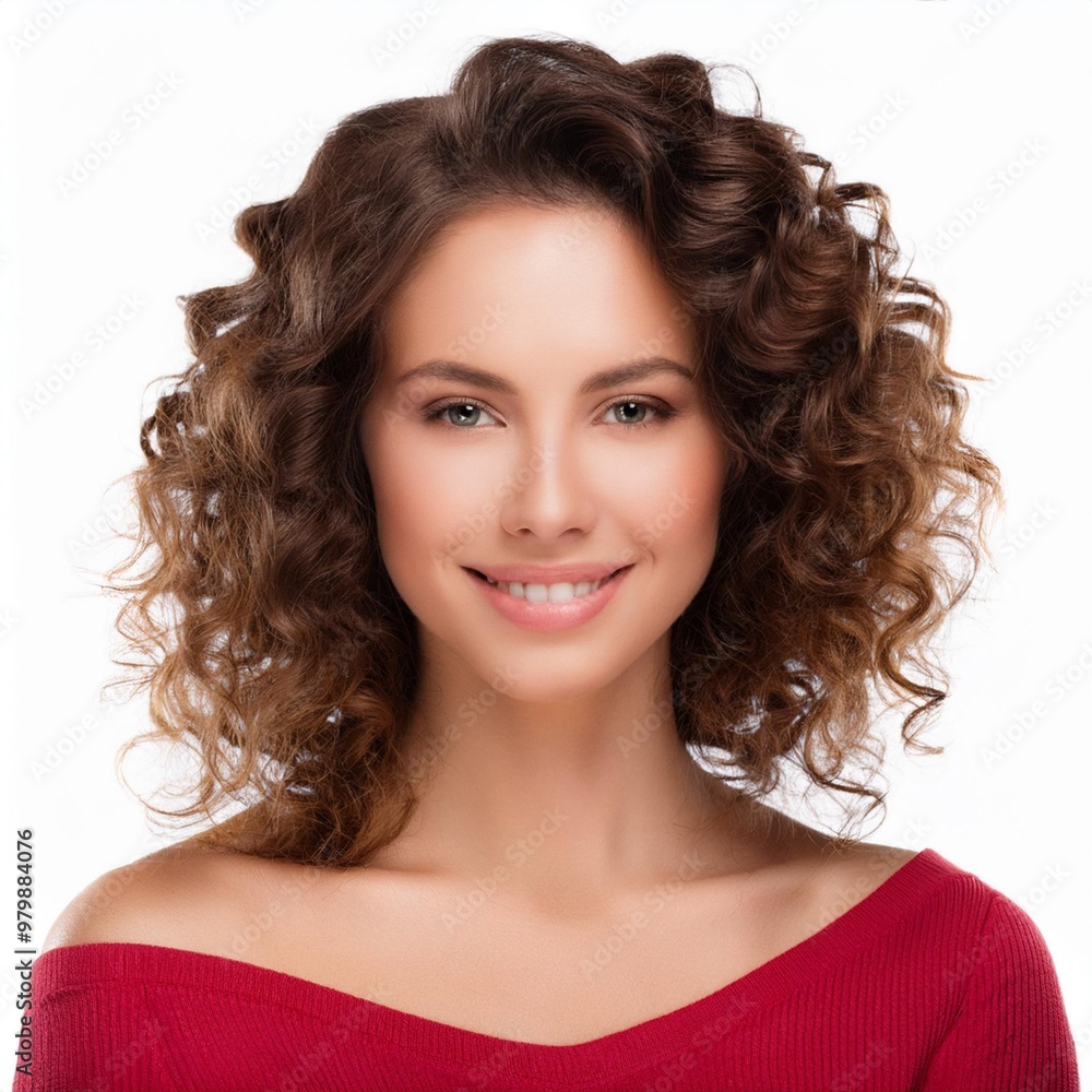 Young Woman with Natural Makeup and Curly Hair Isolated on White Background, Clipping Path, Full Depth of Field Young Woman with Natural Makeup and Curly Hair Isolated on White Background, Clipping Path, Full Depth of Field