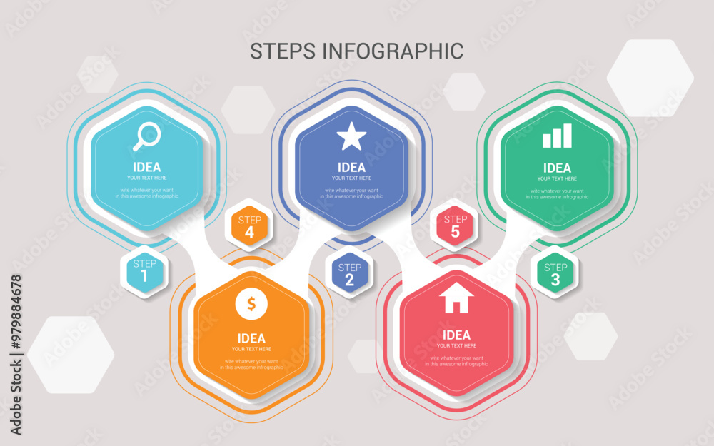 Colorful Hexagon Infographic Steps Collection Colorful Hexagon Infographic Steps Collection