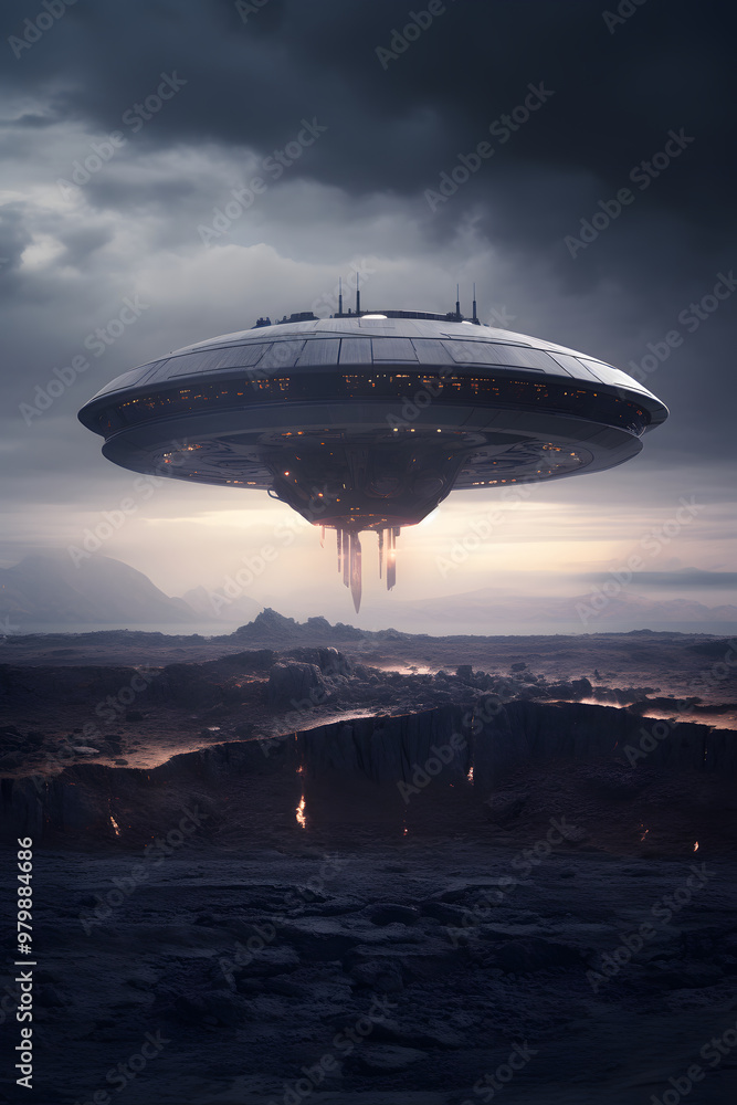 Fototapeta premium massive alien spaceship photo, alien spacecraft