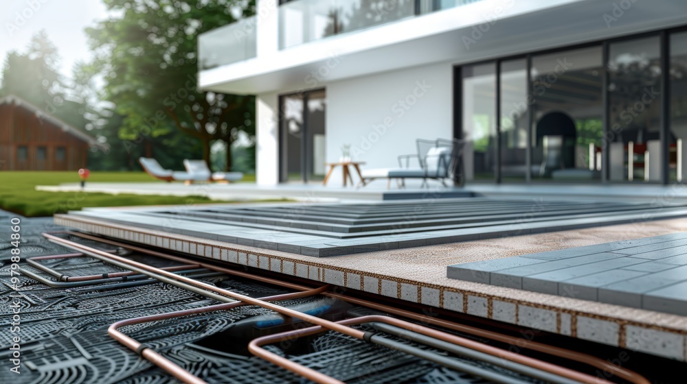 Fototapeta premium Efficiency and Design of Modern House Floor with Quality Insulation and Underfloor Heating System