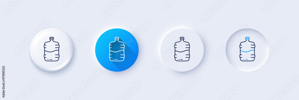 Water cooler bottle line icon. Neumorphic, Blue gradient, 3d pin buttons. Still aqua drink sign. Liquid symbol. Line icons. Neumorphic buttons with outline signs. Vector Water cooler bottle line icon. Neumorphic, Blue gradient, 3d pin buttons. Still aqua drink sign. Liquid symbol. Line icons. Neumorphic buttons with outline signs. Vector