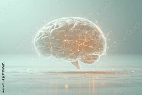 Abstract image of digital brain with interconnected neural networks and glowing points of light symbolizing artificial intelligence neural computing and futuristic technology in conceptual design