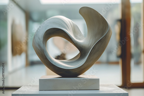 Exhibit of AI abstract sculpture in gallery photo