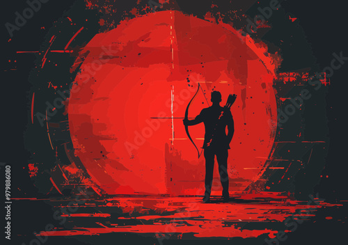 Businessman Archer Aiming Red Target - Conceptual Vector Illustration of Business Goals and Focus