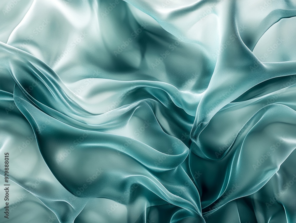 Obraz premium Flowing Silk Fabric Background with Satin Texture in Teal Green Hues