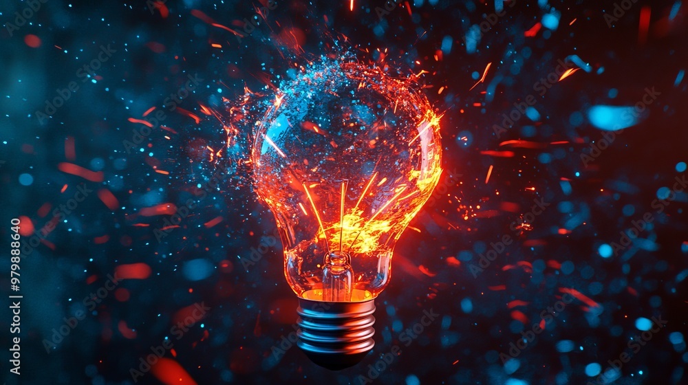Explosive Innovation Concept with Shattering Light Bulb, High-Tech Energy Visual, Generated AI Explosive Innovation Concept with Shattering Light Bulb, High-Tech Energy Visual, Generated AI