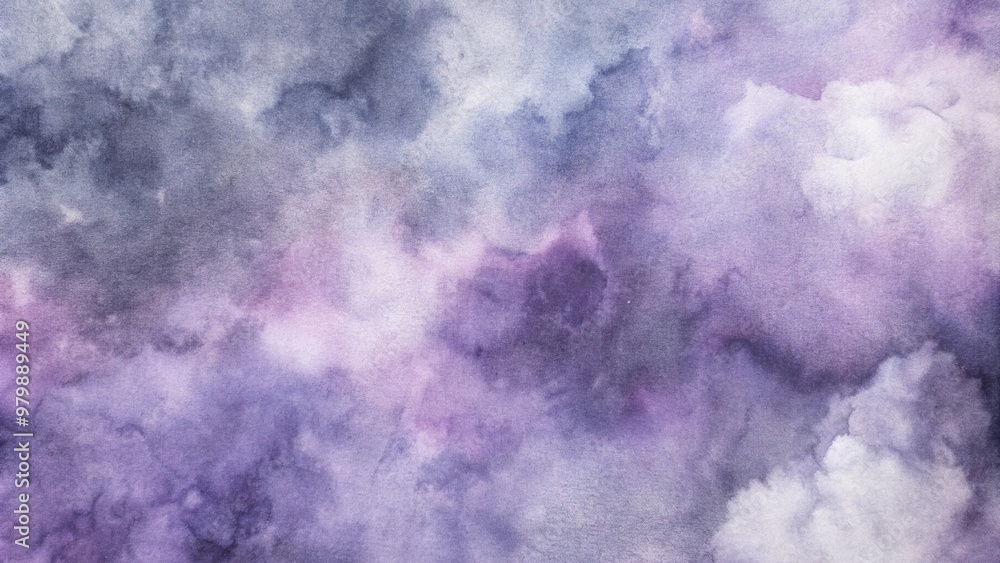 Fototapeta premium Abstract watercolor background with purple, pink, and gray clouds.