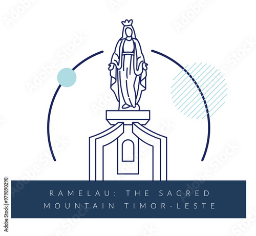 Virgin Mary Statue at Mount Ramelau - A Sacred Mountain Peak - Stock Illustration photo