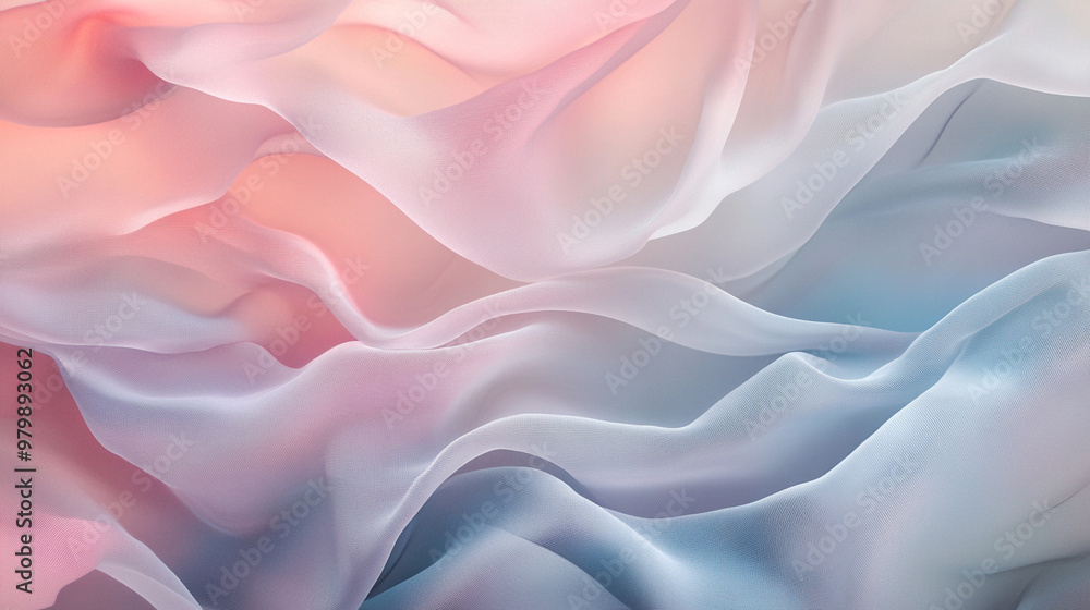Obraz premium Soft Flowing Layers of Translucent Fabric-Like Waves in Pale Lavender, Coral, and Turquoise, Creating a Dreamlike and Soothing Effect Background Wallpaper
