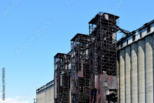 Historic Vintage Industrial Grain Elevator Building Factory fro Shipping on Waterfront Canal in Buffalo, NY