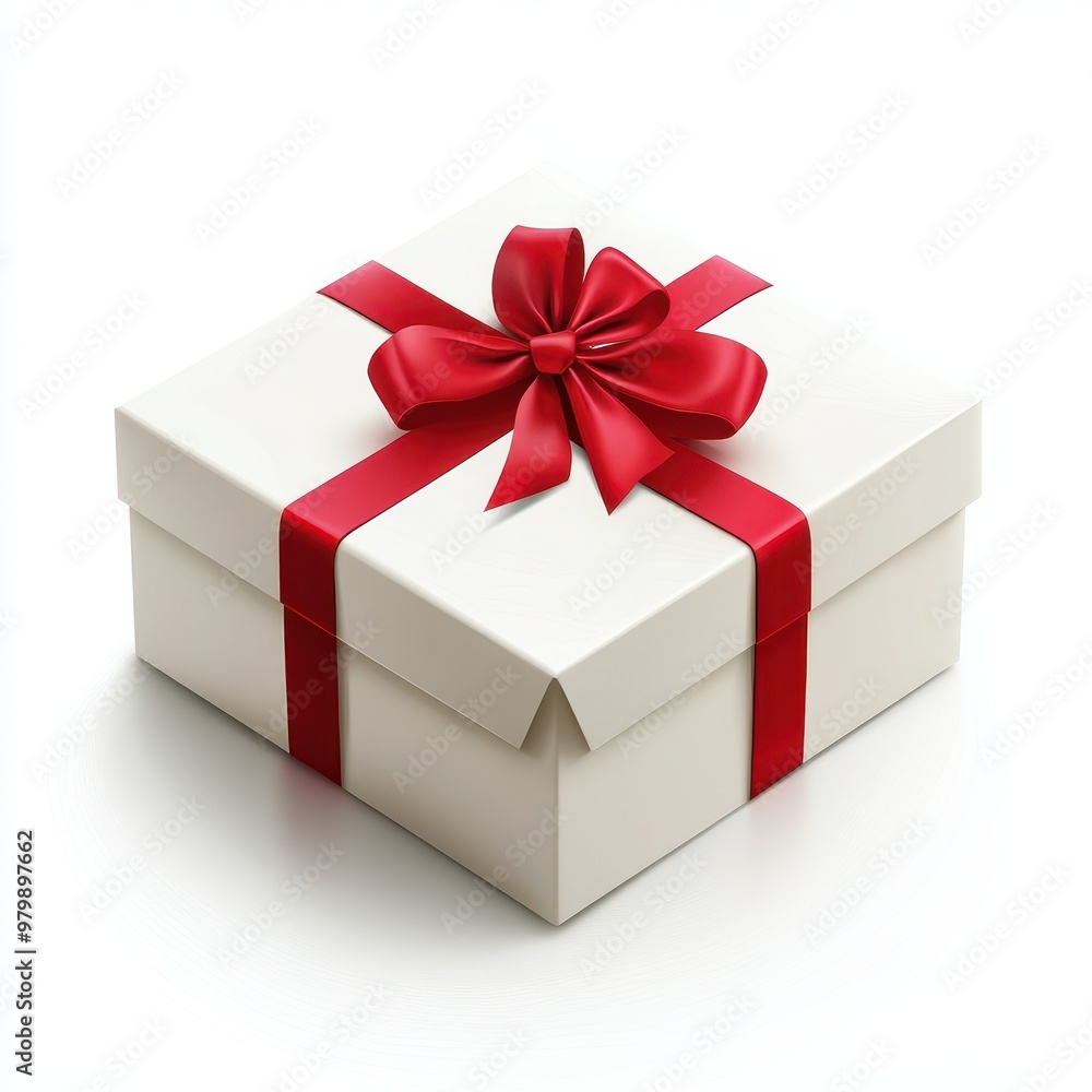 Fototapeta premium A beautifully wrapped gift box with a red ribbon, perfect for celebrations and special occasions, white background