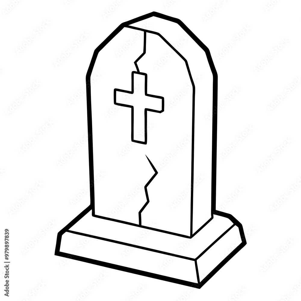 Weathered Tombstone with Cross Vector Art Weathered Tombstone with Cross Vector Art