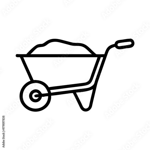 Wheelbarrow icon, black line style with copy space