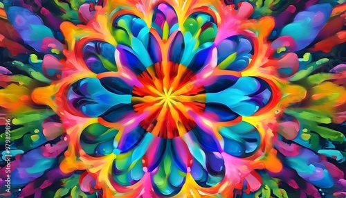 Vibrant Explosion of Colors with Intricate Mandala Patterns