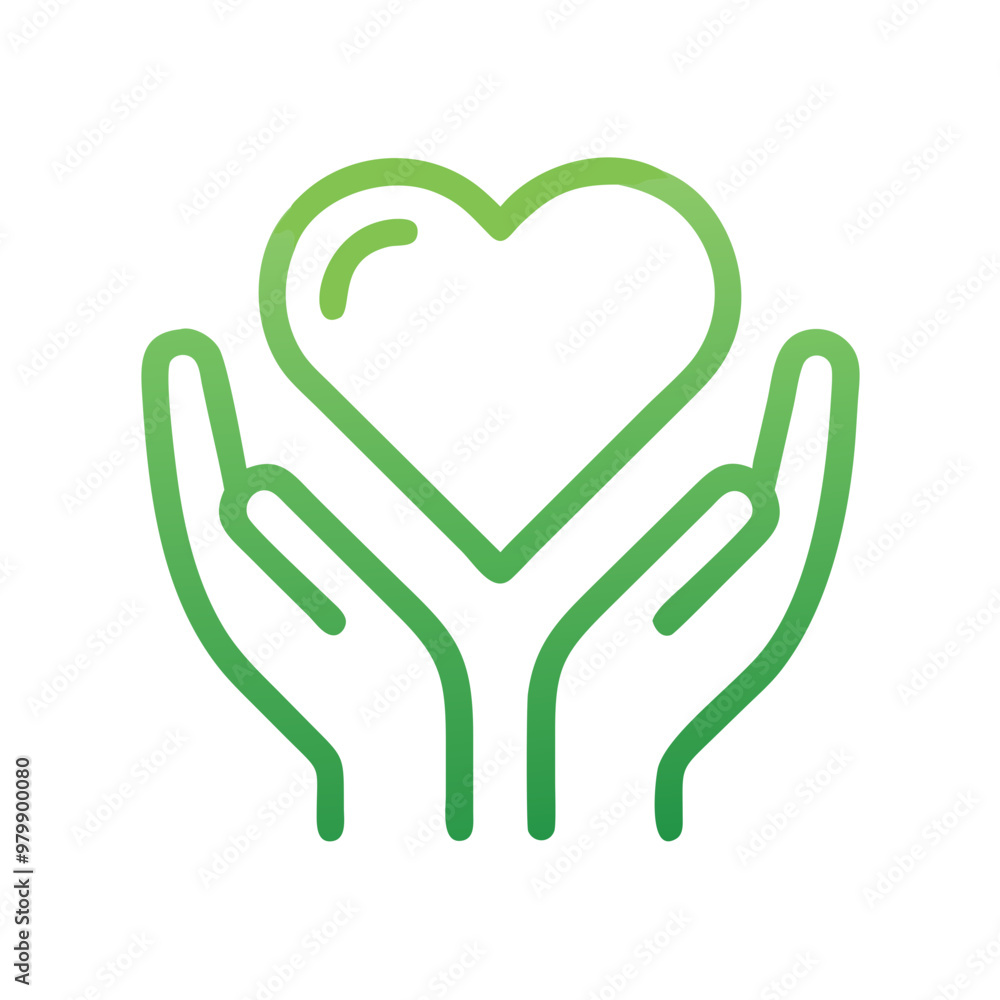 Hands cradling a green heart icon, symbolizing love and care for the environment and nature Hands cradling a green heart icon, symbolizing love and care for the environment and nature