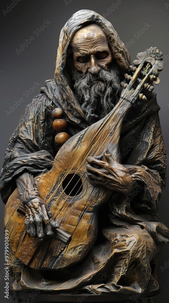 Wooden Sculpture of a Musician with a Guitar Wooden Sculpture of a Musician with a Guitar