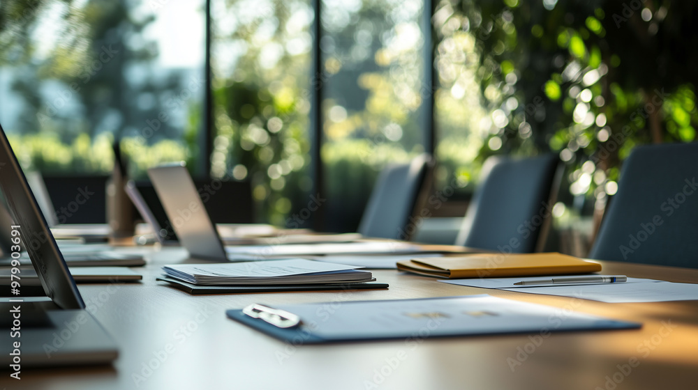 Modern Office Meeting Room with Sunlight and Technology Modern Office Meeting Room with Sunlight and Technology
