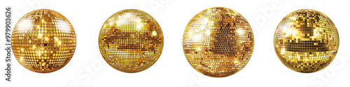 collection Set of Disco ball golden on transparent background cutout, PNG file. Mockup template 