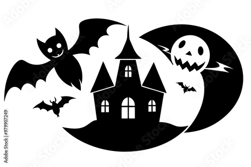 halloween house and bats