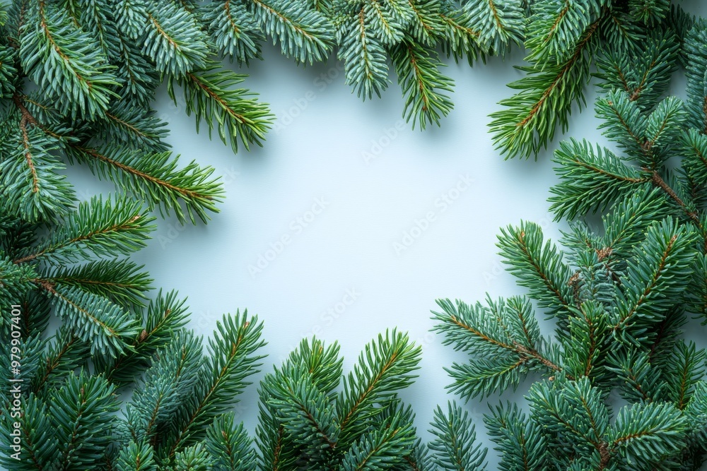 Minimalist design of spruce branches on a bright white background. Generative AI Minimalist design of spruce branches on a bright white background. Generative AI