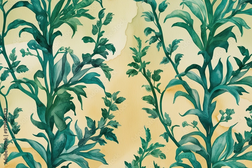 Watercolor Jade Vines on a Stunning Background Watercolor Jade Vines on a Stunning Background