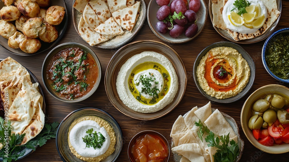 A Meze. The most popular Turkish dishes. A selection of small dishes served as appetizers, including dishes like hummus, baba ghanoush, dolma and haydari. A Meze. The most popular Turkish dishes. A selection of small dishes served as appetizers, including dishes like hummus, baba ghanoush, dolma and haydari.