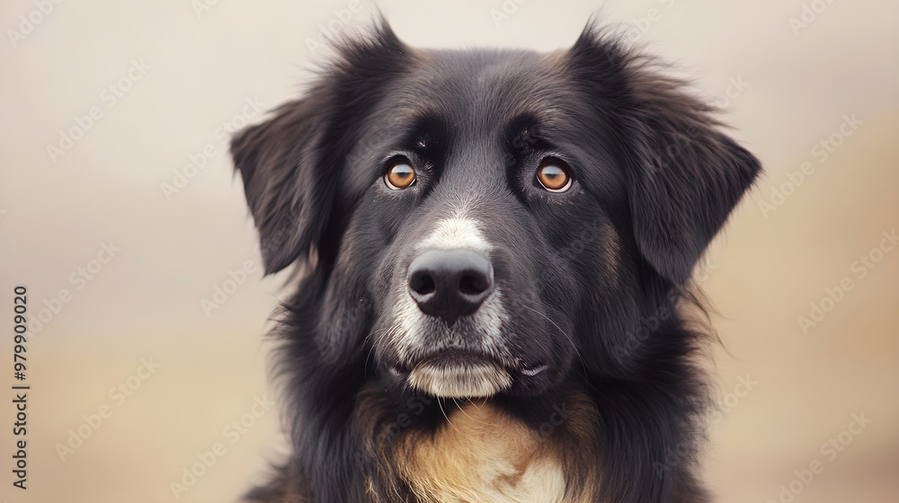 A close-up portrait of a Central Asian Shepherd Dog with expressive eyes and a strong jawline, set against a smooth pastel background A close-up portrait of a Central Asian Shepherd Dog with expressive eyes and a strong jawline, set against a smooth pastel background
