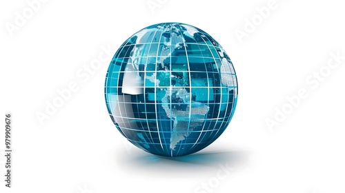 A business icon featuring a globe with a digital grid overlay, symbolizing global business, on a white background.