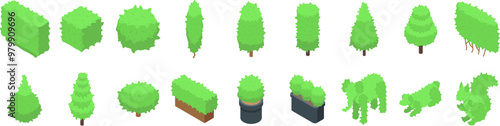 Hedge icons set. This set features various topiary plants, perfect for adding a touch of elegance and nature to your designs
