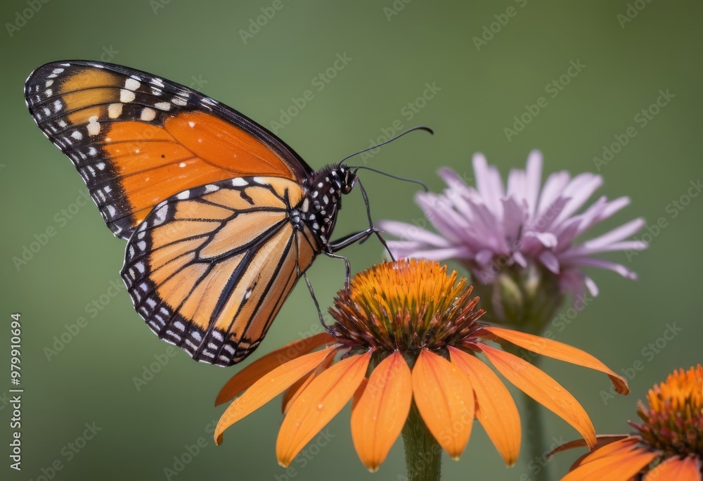 Fototapeta premium Butterfly feeding on orange coneflower