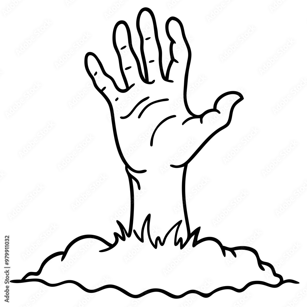 Obraz premium Vector Art of a Zombie Hand Emerging from the Ground with Outstretched Fingers