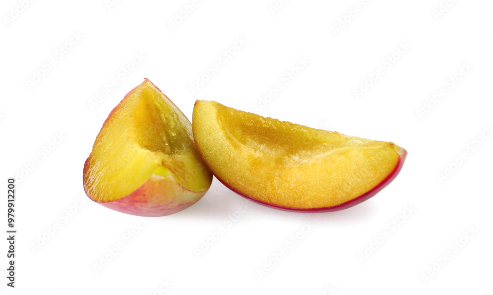 Pieces of ripe plum isolated on white Pieces of ripe plum isolated on white