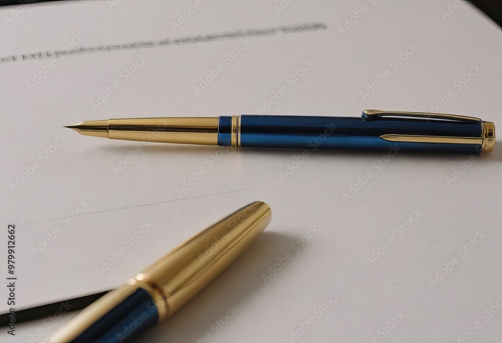 A vibrant blue fountain pen is elegantly resting atop a notebook A vibrant blue fountain pen is elegantly resting atop a notebook