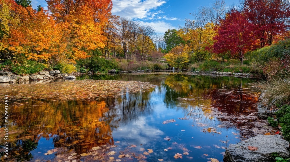 Autumn Reflections in a Tranquil Pond