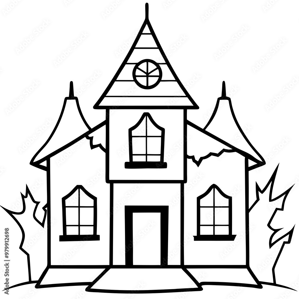 Haunted House Vector Crooked Windows & Cracked Roof Design Haunted House Vector Crooked Windows & Cracked Roof Design