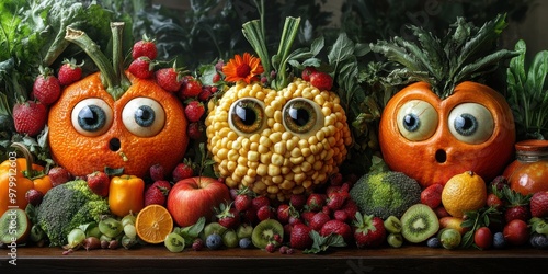 Explore a charming city where face-adorned fruits add a touch of magic and wonder to everyday moments