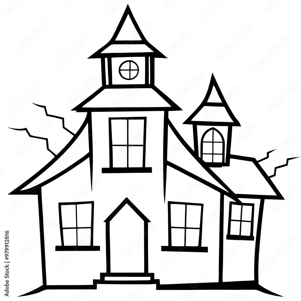 Haunted House Vector Crooked Windows & Cracked Roof Design Haunted House Vector Crooked Windows & Cracked Roof Design