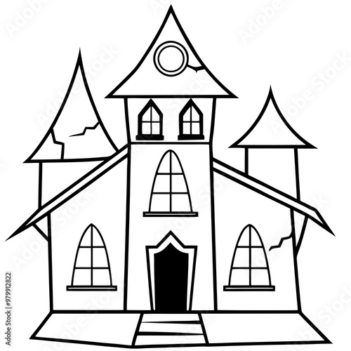 Haunted House Vector Crooked Windows & Cracked Roof Design