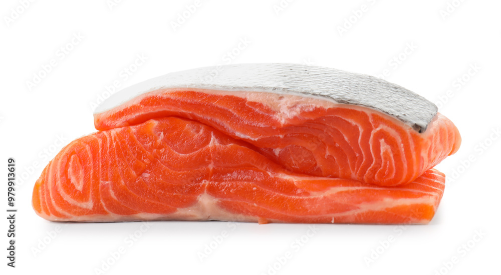 Pieces of fresh salmon isolated on white Pieces of fresh salmon isolated on white