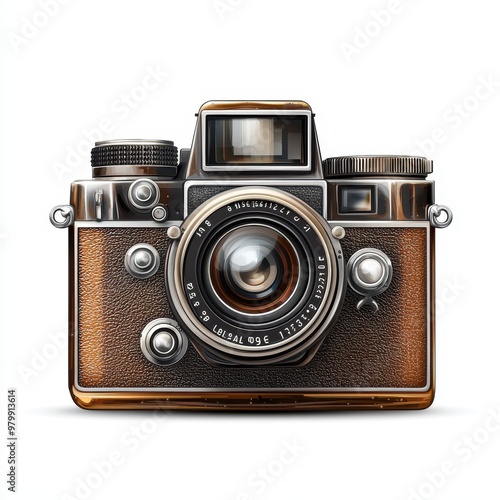 Vintage camera with a classic design, perfect for photography enthusiasts and collectors who appreciate retro aesthetics, white background