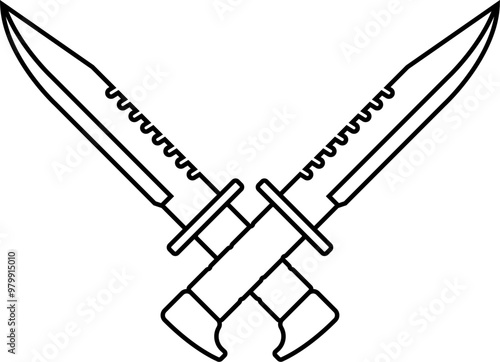 Two crossed military knives icon in linear style.