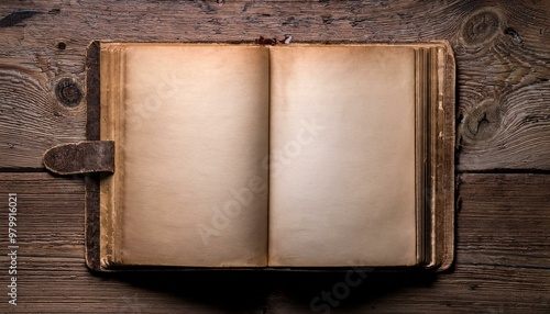 old open book with blank pages on a wooden table