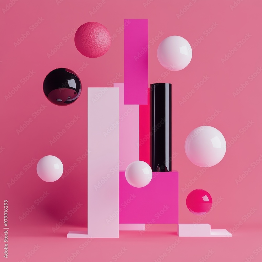 Dynamic Viva Magenta Abstract 3D Shapes Floating in Minimalistic Space Dynamic Viva Magenta Abstract 3D Shapes Floating in Minimalistic Space