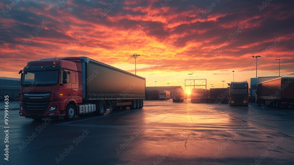 Semi Truck at Sunset Semi Truck at Sunset