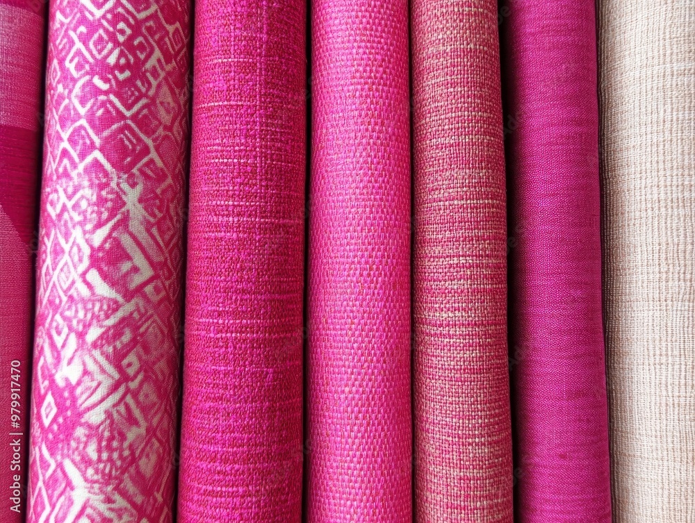 Vivid Magenta Textile Inspirations - Assorted fabric swatches in textured patterns for crafting and design projects. Vivid Magenta Textile Inspirations - Assorted fabric swatches in textured patterns for crafting and design projects.
