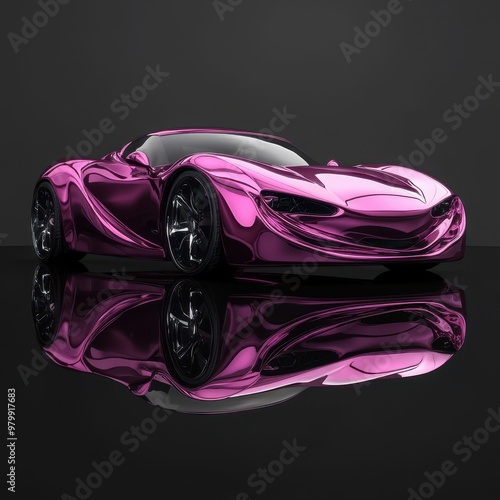 Sleek 3D Rendering of a Modern Viva Magenta Car on Reflective Surface photo