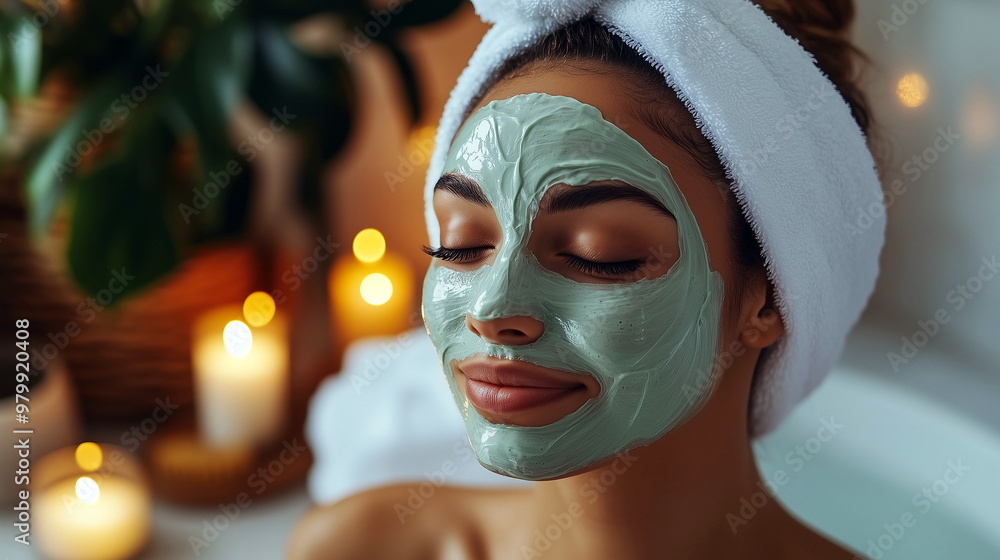 Person practicing self-care with a skincare routine, applying a face mask in a cozy bathroom Person practicing self-care with a skincare routine, applying a face mask in a cozy bathroom