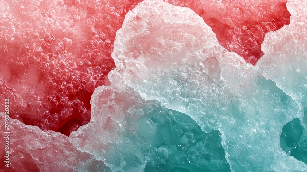 A tight shot of water and ice against a red, white, and blue backdrop, featuring a minimal amount of water on the left side A tight shot of water and ice against a red, white, and blue backdrop, featuring a minimal amount of water on the left side